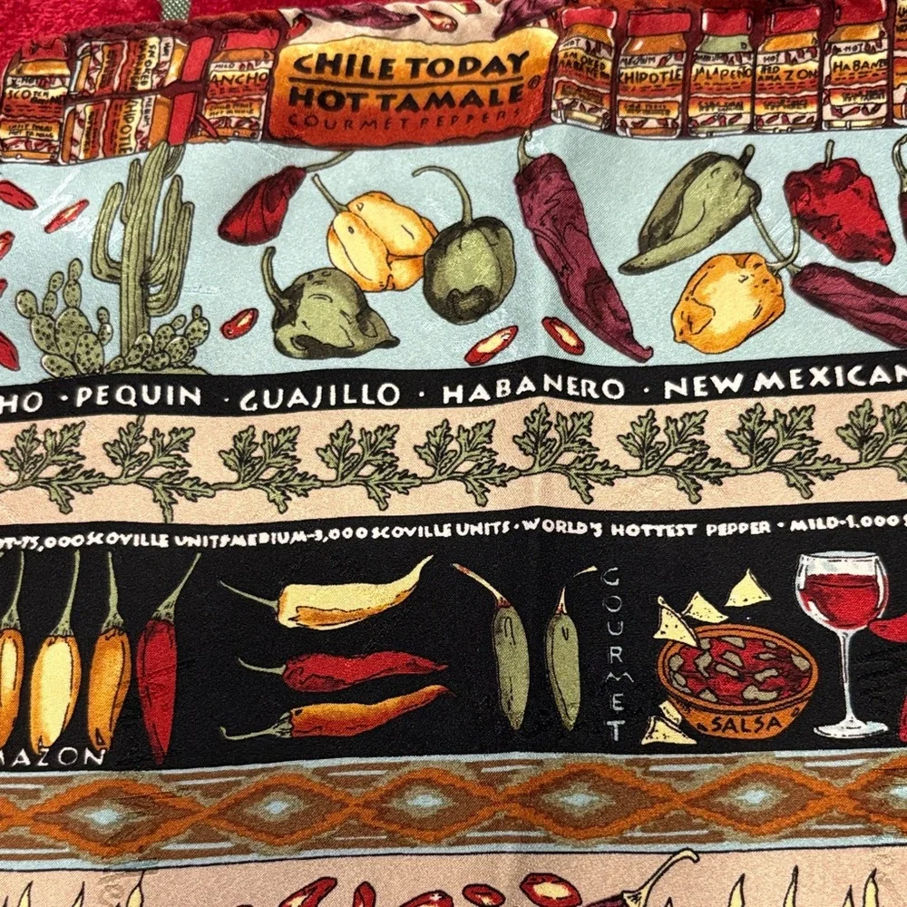 Festive Chili Pepper silk scarf like new 12x12